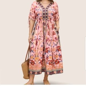 Bloomchic Floral Orange Midi Dress L & 1X